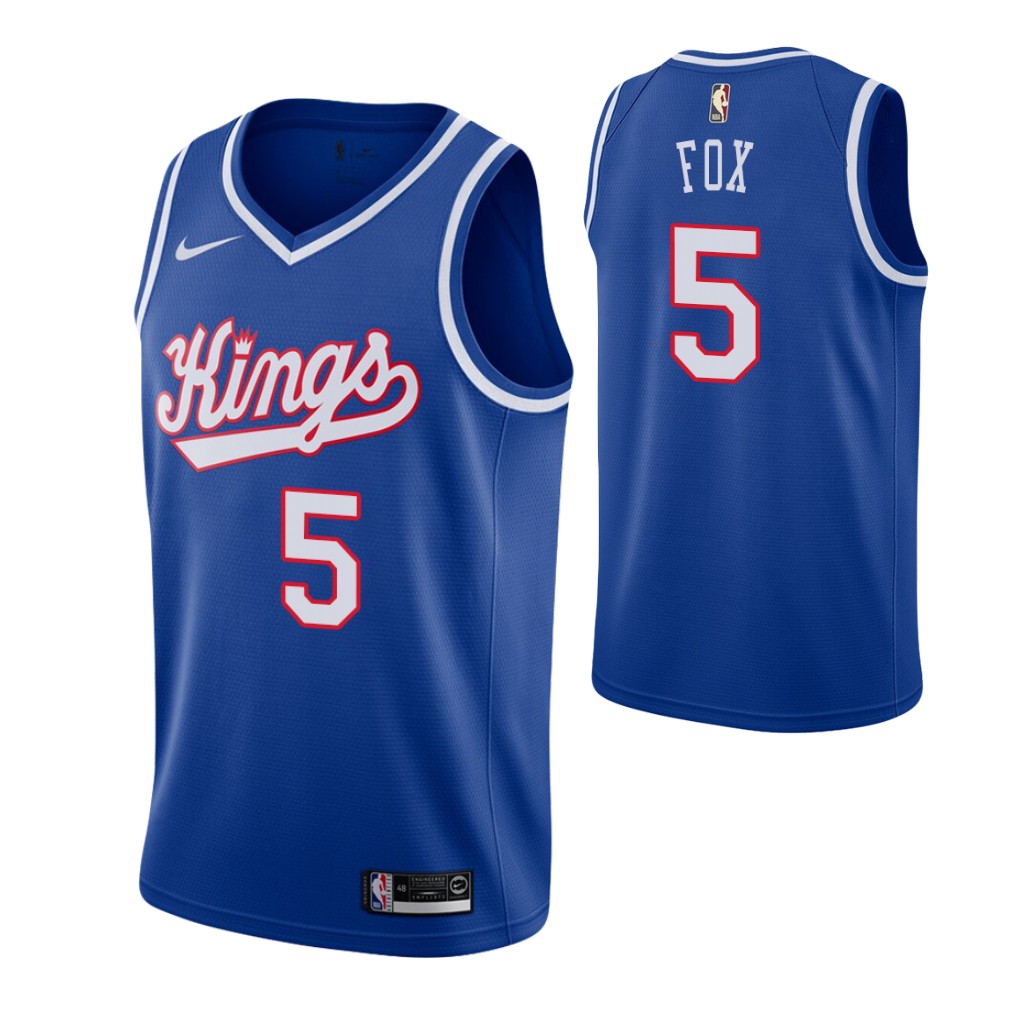 Men's Sacramento Kings #5 De'Aaron Fox Blue 2019-20 Hardwood Classics Jersey