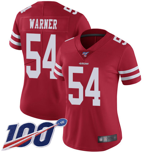 Women's San Francisco 49ers #54 Fred Warner Red Team Color Vapor Untouchable Limited Player 100th Season Football Jersey