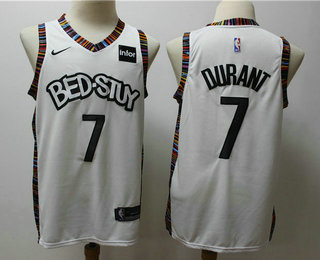 Men's Brooklyn Nets #7 Kevin Durant NEW White 2020 City Edition NBA Swingman Jersey With The Sponsor Logo