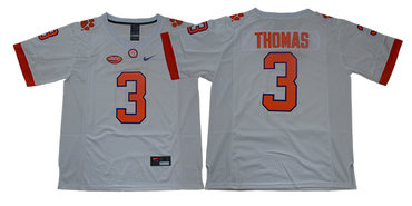 Men's Clemson Tigers #3 Xavier Thomas White Stitched NCAA Nike 2019 New College Football Jersey