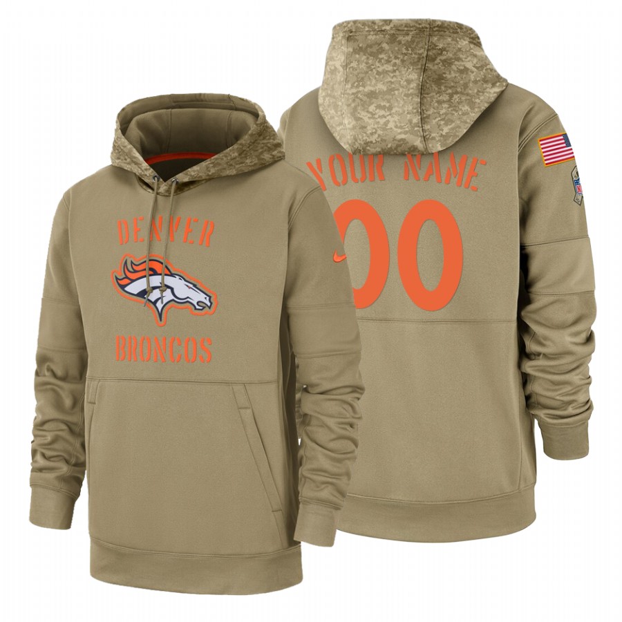 Denver Broncos Custom Nike Tan 2019 Salute To Service Name & Number Sideline Therma Pullover Hoodie