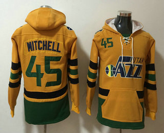 Men's Utah Jazz #45 Donovan Mitchell NEW Yellow Pocket Stitched NBA Pullover Hoodie