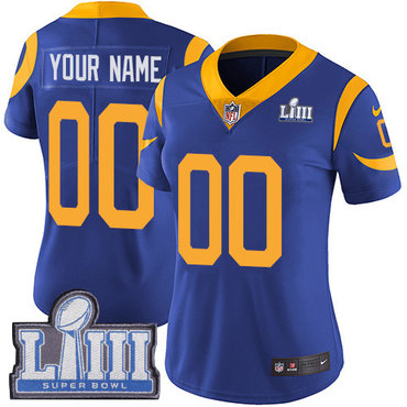 Women's Customized Los Angeles Rams Vapor Untouchable Super Bowl LIII Bound Limited Royal Blue Nike NFL Alternate Jersey 