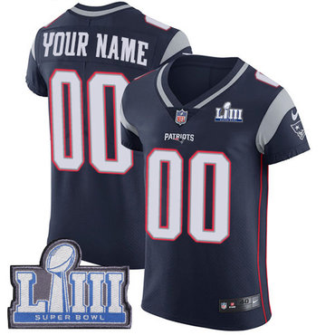 Men's Customized New England Patriots Vapor Untouchable Super Bowl LIII Bound Elite Navy Blue Nike NFL Home Jersey