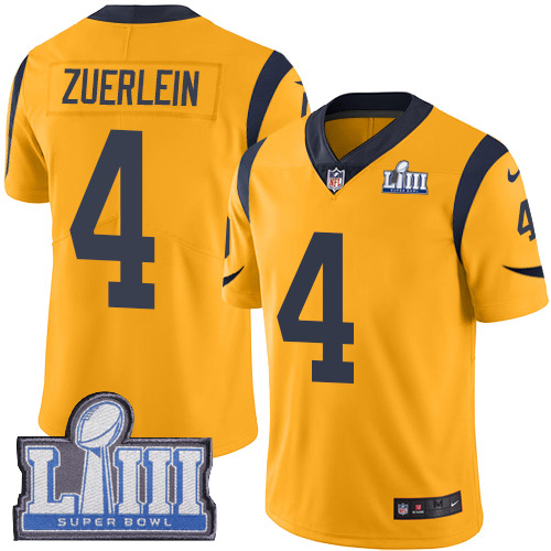 #4 Limited Greg Zuerlein Gold Nike NFL Youth Jersey Los Angeles Rams Rush Vapor Untouchable Super Bowl LIII Bound