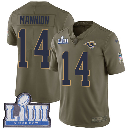 #14 Limited Sean Mannion Olive Nike NFL Youth Jersey Los Angeles Rams 2017 Salute to Service Super Bowl LIII Bound