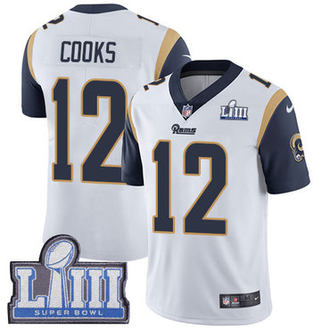 #12 Limited Brandin Cooks White Nike NFL Road Youth Jersey Los Angeles Rams Vapor Untouchable Super Bowl LIII Bound