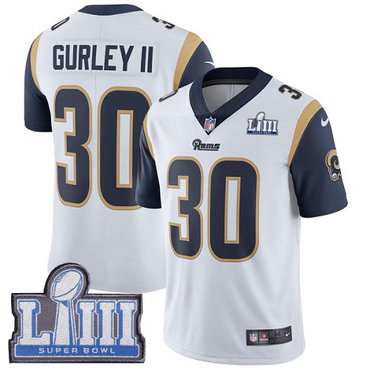 #30 Limited Todd Gurley White Nike NFL Road Youth Jersey Los Angeles Rams Vapor Untouchable Super Bowl LIII Bound