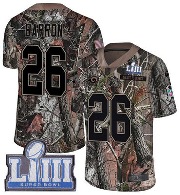 #26 Limited Mark Barron Camo Nike NFL Youth Jersey Los Angeles Rams Rush Realtree Super Bowl LIII Bound