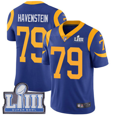 Youth Los Angeles Rams #79 Rob Havenstein Royal Blue Nike NFL Alternate Vapor Untouchable Super Bowl LIII Bound Limited Jersey