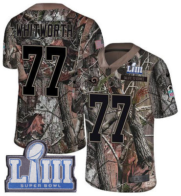 Youth Los Angeles Rams #77 Andrew Whitworth Camo Nike NFL Rush Realtree Super Bowl LIII Bound Limited Jersey