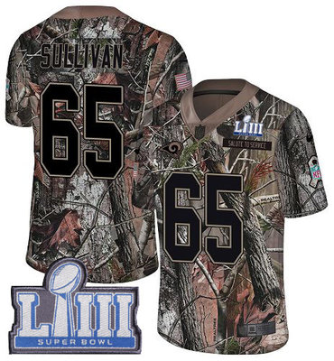 #65 Limited John Sullivan Camo Nike NFL Youth Jersey Los Angeles Rams Rush Realtree Super Bowl LIII Bound