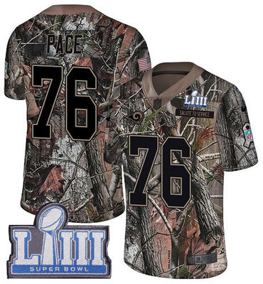 #76 Limited Orlando Pace Camo Nike NFL Youth Jersey Los Angeles Rams Rush Realtree Super Bowl LIII Bound