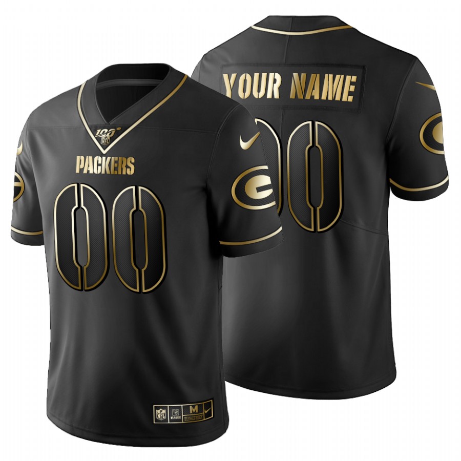 Green Bay Packers Custom Men's Nike Black Golden Limited NFL 100 Jersey