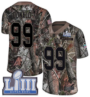 #99 Limited Aaron Donald Camo Nike NFL Men's Jersey Los Angeles Rams Rush Realtree Super Bowl LIII Bound