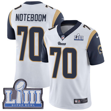 #70 Limited Joseph Noteboom White Nike NFL Road Men's Jersey Los Angeles Rams Vapor Untouchable Super Bowl LIII Bound