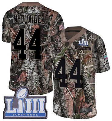 #44 Limited Jacob McQuaide Camo Nike NFL Men's Jersey Los Angeles Rams Rush Realtree Super Bowl LIII Bound