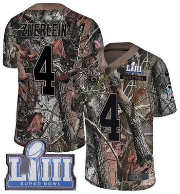 #4 Limited Greg Zuerlein Camo Nike NFL Men's Jersey Los Angeles Rams Rush Realtree Super Bowl LIII Bound