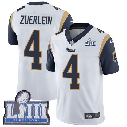 Men's Los Angeles Rams #4 Greg Zuerlein White Nike NFL Road Vapor Untouchable Super Bowl LIII Bound Limited Jersey