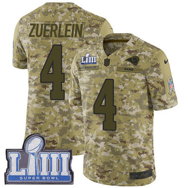 Men's Los Angeles Rams #4 Greg Zuerlein Camo Nike NFL 2018 Salute to Service Super Bowl LIII Bound Limited Jersey