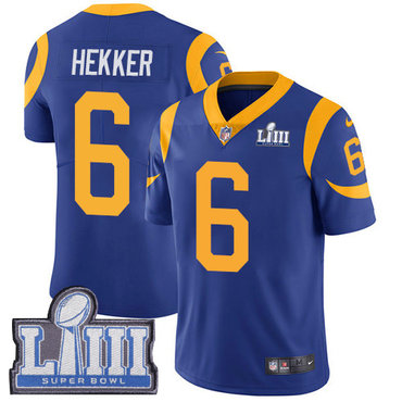 Men's Los Angeles Rams #6 Johnny Hekker Royal Blue Nike NFL Alternate Vapor Untouchable Super Bowl LIII Bound Limited Jersey 