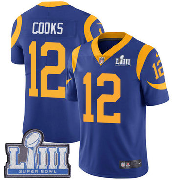 Men's Los Angeles Rams #12 Brandin Cooks Royal Blue Nike NFL Alternate Vapor Untouchable Super Bowl LIII Bound Limited Jersey 