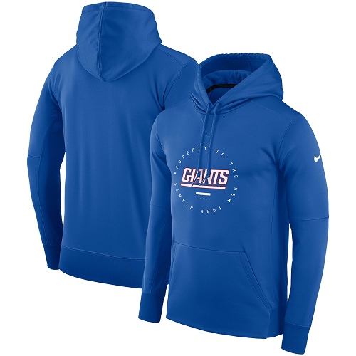 Men's New York Giants Nike Royal Sideline Property Of Wordmark Logo Performance Pullover Hoodie