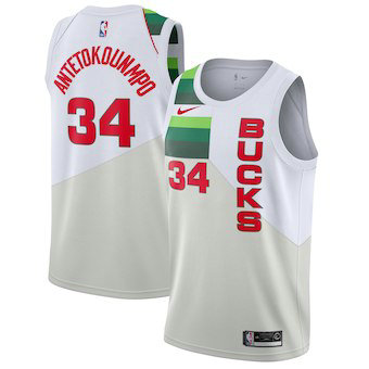 Men's Milwaukee Bucks 34 Giannis Antetokounmpo Nike White 2018-19 Swingman Earned Edition Jersey