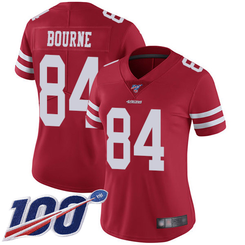 San Francisco 49ers Women's #84 Kendrick Bourne Red Limited Home 100th Season Vapor Untouchable Jersey