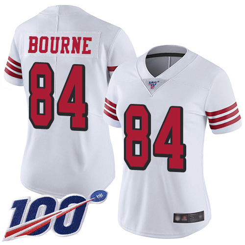 San Francisco 49ers Women's #84 Kendrick Bourne White Limited 100th Season Color Rush Vapor Untouchable Jersey