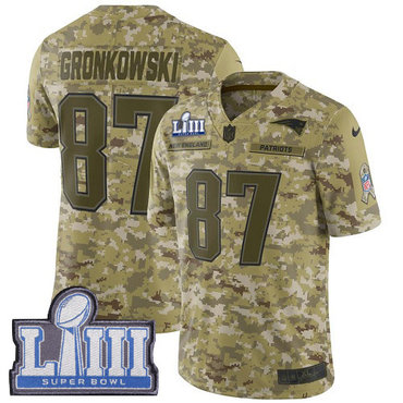 Youth New England Patriots #87 Rob Gronkowski Camo Nike NFL 2018 Salute to Service Super Bowl LIII Bound Limited Jersey