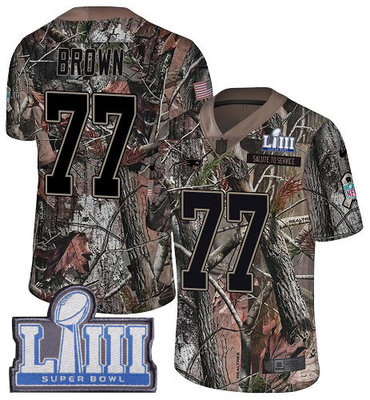 #77 Limited Trent Brown Camo Nike NFL Youth Jersey New England Patriots Rush Realtree Super Bowl LIII Bound