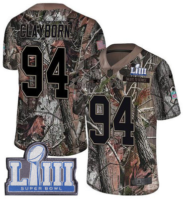 #94 Limited Adrian Clayborn Camo Nike NFL Youth Jersey New England Patriots Rush Realtree Super Bowl LIII Bound