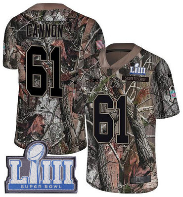 #61 Limited Marcus Cannon Camo Nike NFL Youth Jersey New England Patriots Rush Realtree Super Bowl LIII Bound