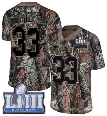 #33 Limited Jeremy Hill Camo Nike NFL Youth Jersey New England Patriots Rush Realtree Super Bowl LIII Bound