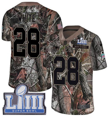 #28 Limited James White Camo Nike NFL Youth Jersey New England Patriots Rush Realtree Super Bowl LIII Bound