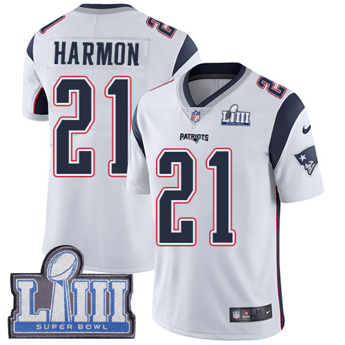 #21 Limited Duron Harmon White Nike NFL Road Youth Jersey New England Patriots Vapor Untouchable Super Bowl LIII Bound