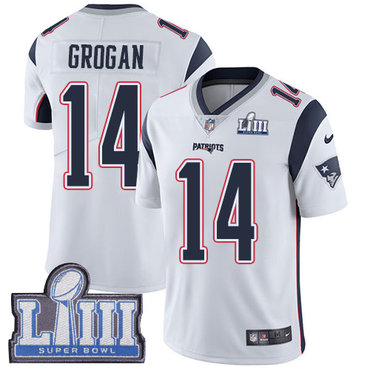 Youth New England Patriots #14 Steve Grogan White Nike NFL Road Vapor Untouchable Super Bowl LIII Bound Limited Jersey