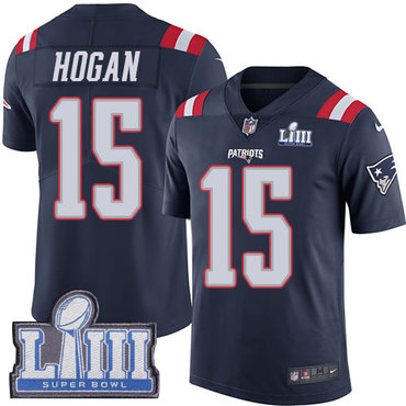 Youth New England Patriots #15 Chris Hogan Navy Blue Nike NFL Rush Vapor Untouchable Super Bowl LIII Bound Limited Jersey