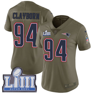 #94 Limited Adrian Clayborn Olive Nike NFL Women's Jersey New England Patriots 2017 Salute to Service Super Bowl LIII Bound