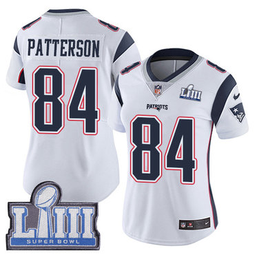 #84 Limited Cordarrelle Patterson White Nike NFL Road Women's Jersey New England Patriots Vapor Untouchable Super Bowl LIII Bound