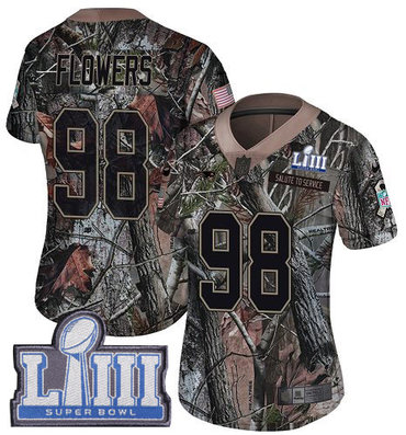 #98 Limited Trey Flowers Camo Nike NFL Women's Jersey New England Patriots Rush Realtree Super Bowl LIII Bound