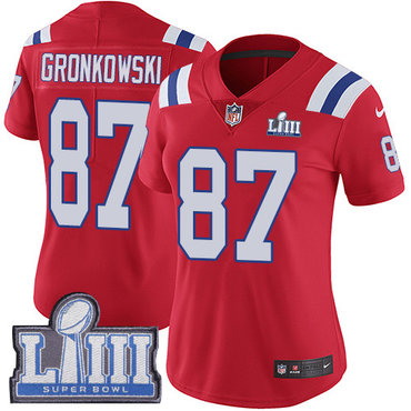 Women's New England Patriots #87 Rob Gronkowski Red Nike NFL Alternate Vapor Untouchable Super Bowl LIII Bound Limited Jersey