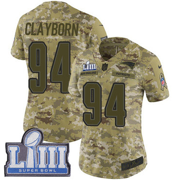 #94 Limited Adrian Clayborn Camo Nike NFL Women's Jersey New England Patriots 2018 Salute to Service Super Bowl LIII Bound