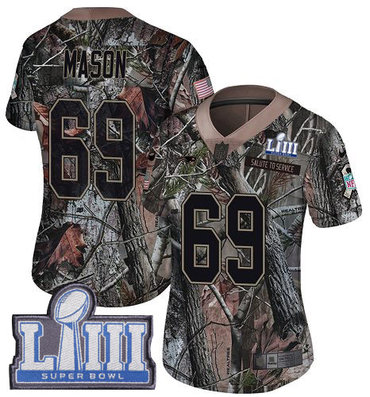 #69 Limited Shaq Mason Camo Nike NFL Women's Jersey New England Patriots Rush Realtree Super Bowl LIII Bound