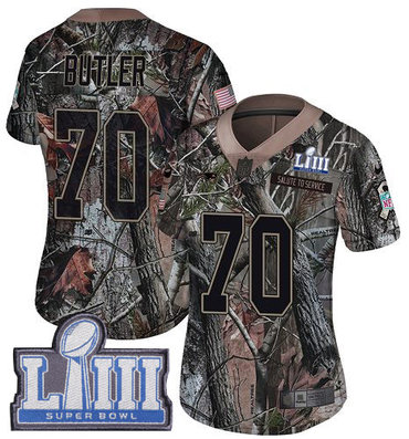 #70 Limited Adam Butler Camo Nike NFL Women's Jersey New England Patriots Rush Realtree Super Bowl LIII Bound