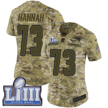 #73 Limited John Hannah Camo Nike NFL Women's Jersey New England Patriots 2018 Salute to Service Super Bowl LIII Bound