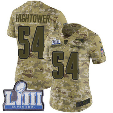 #54 Limited Dont'a Hightower Camo Nike NFL Women's Jersey New England Patriots 2018 Salute to Service Super Bowl LIII Bound