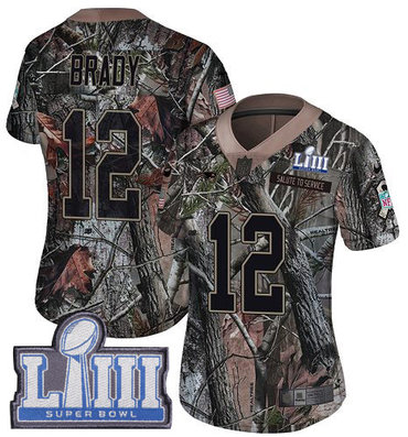 #12 Limited Tom Brady Camo Nike NFL Women's Jersey New England Patriots Rush Realtree Super Bowl LIII Bound