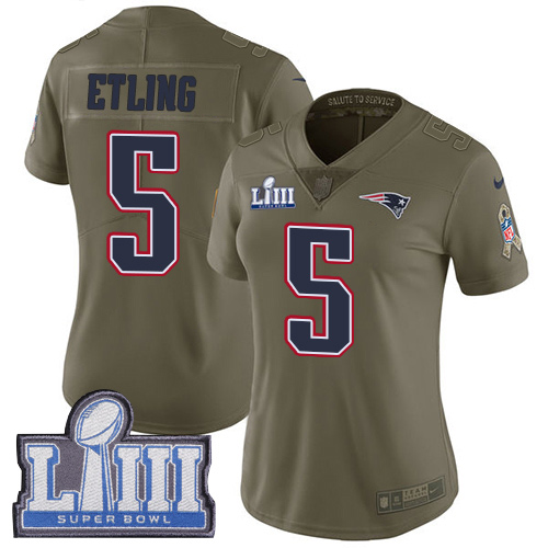 #5 Limited Danny Etling Olive Nike NFL Women's Jersey New England Patriots 2017 Salute to Service Super Bowl LIII Bound